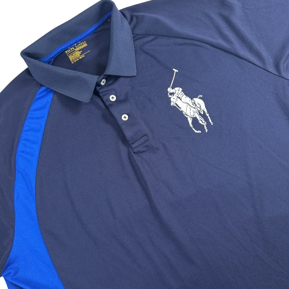 Ralph Lauren Performance Polo Shirt Men XL Navy Blue Big Pony Colorblock Stretch